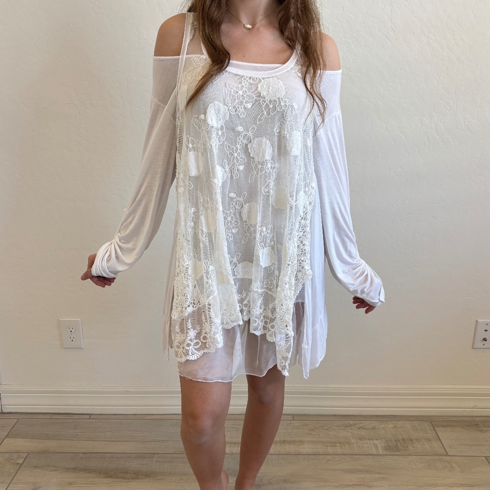 NWT Scandal white lace tunic or dress, one size, boho-chic, handmade in Italy